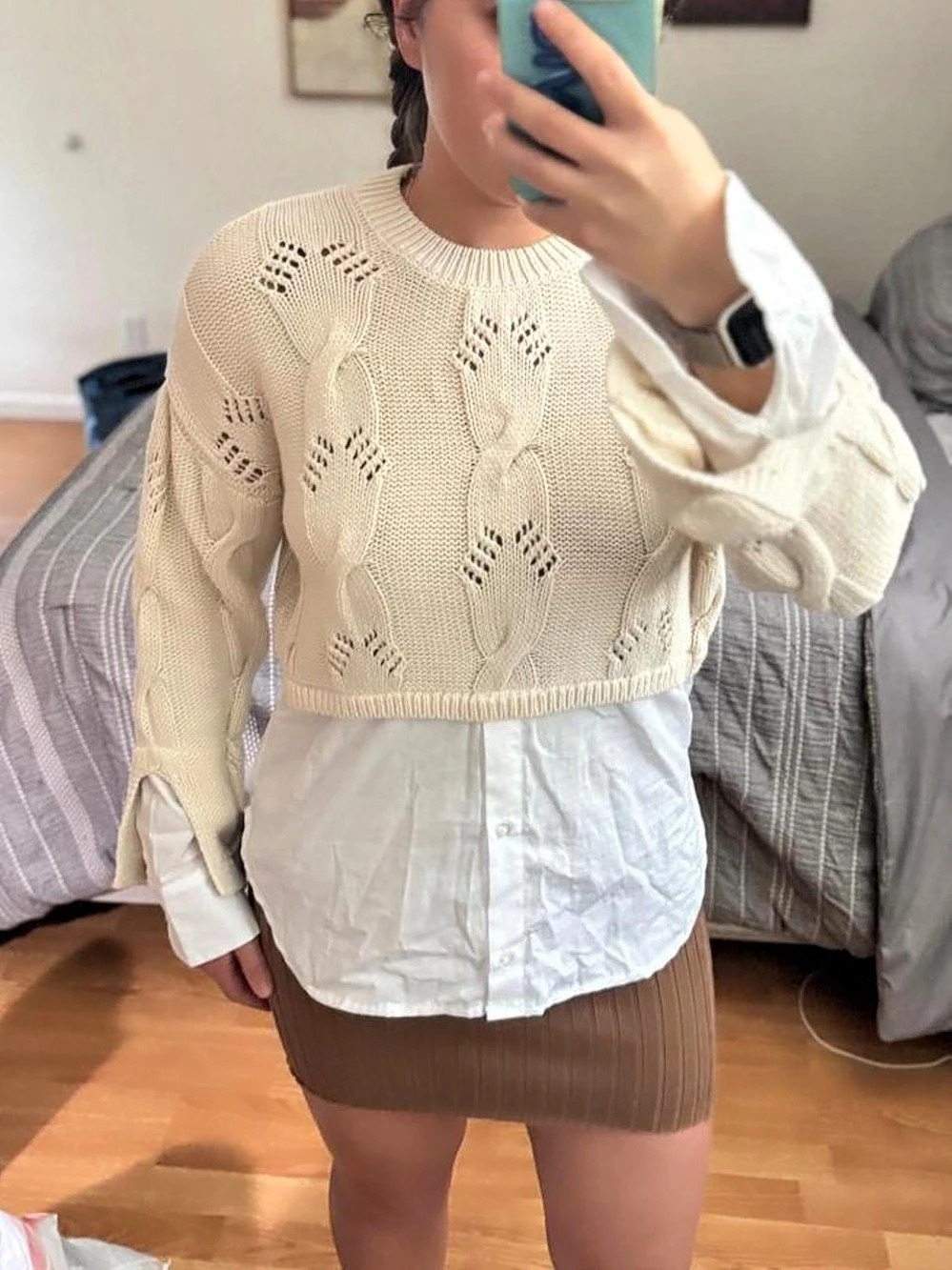 Pilcro Cable Twofer Sweater Cream XS